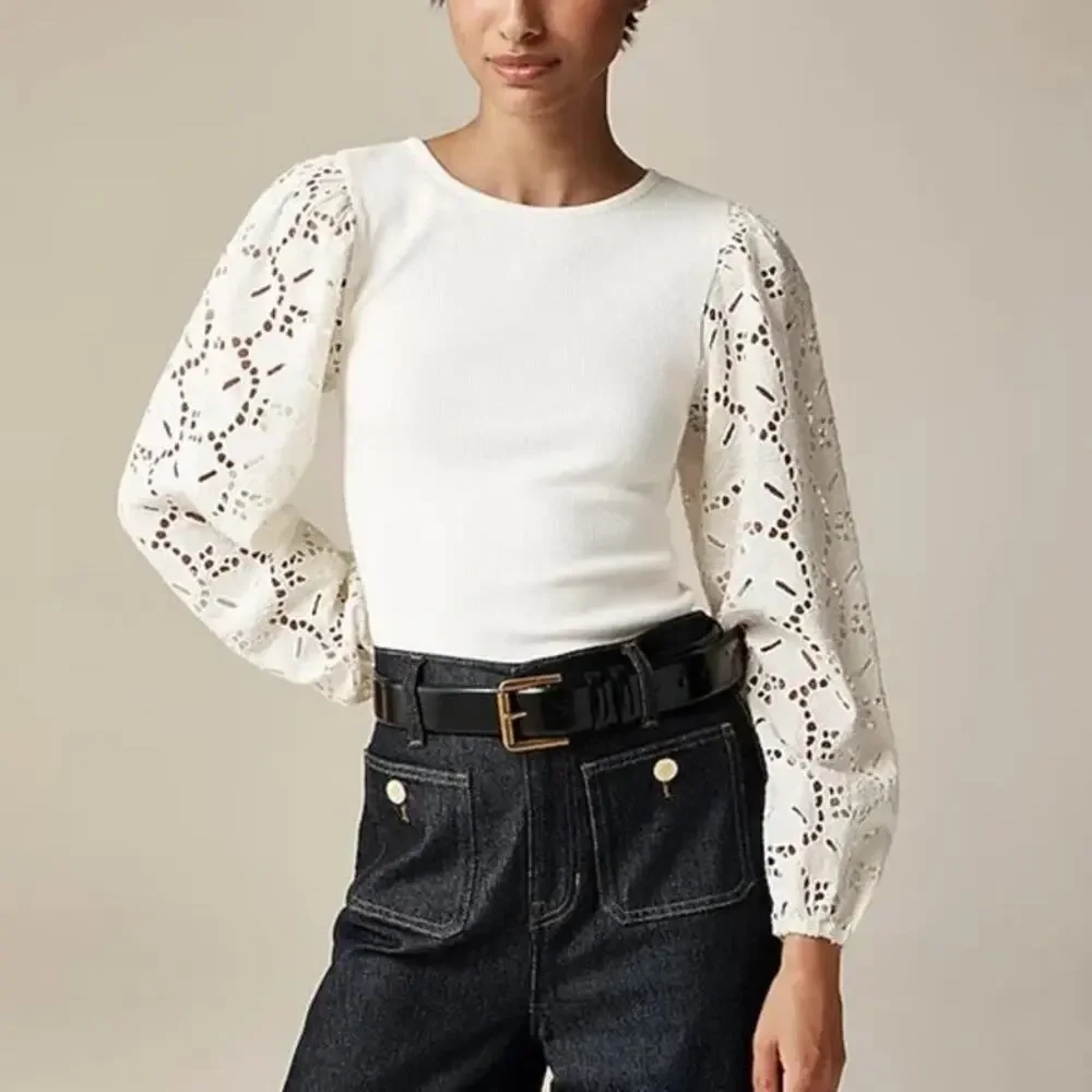 J. Crew Ribbed Tee with Eyelet Sleeves